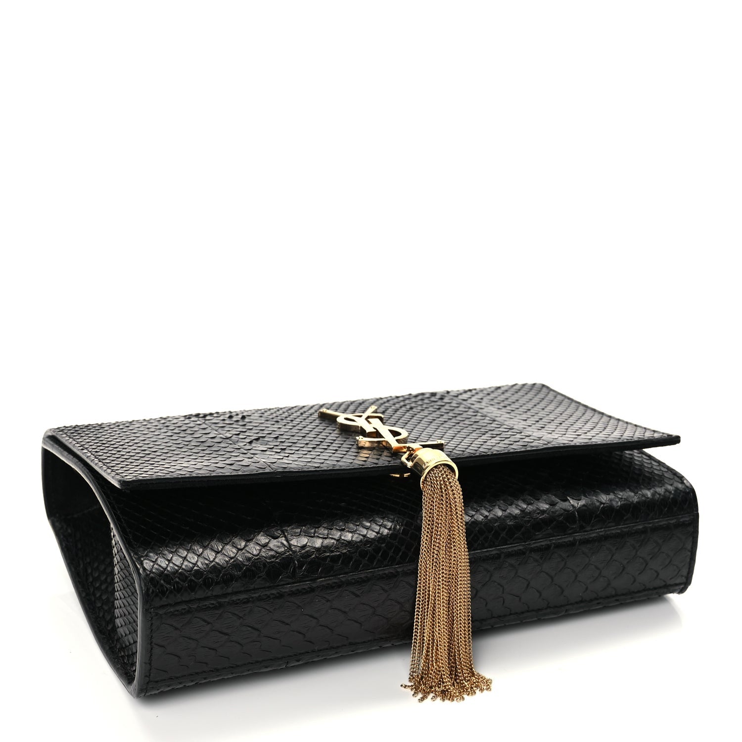 Saint Laurent Snakeskin Medium Classic Monogram Kate Tassel Satchel Black 3 of 9