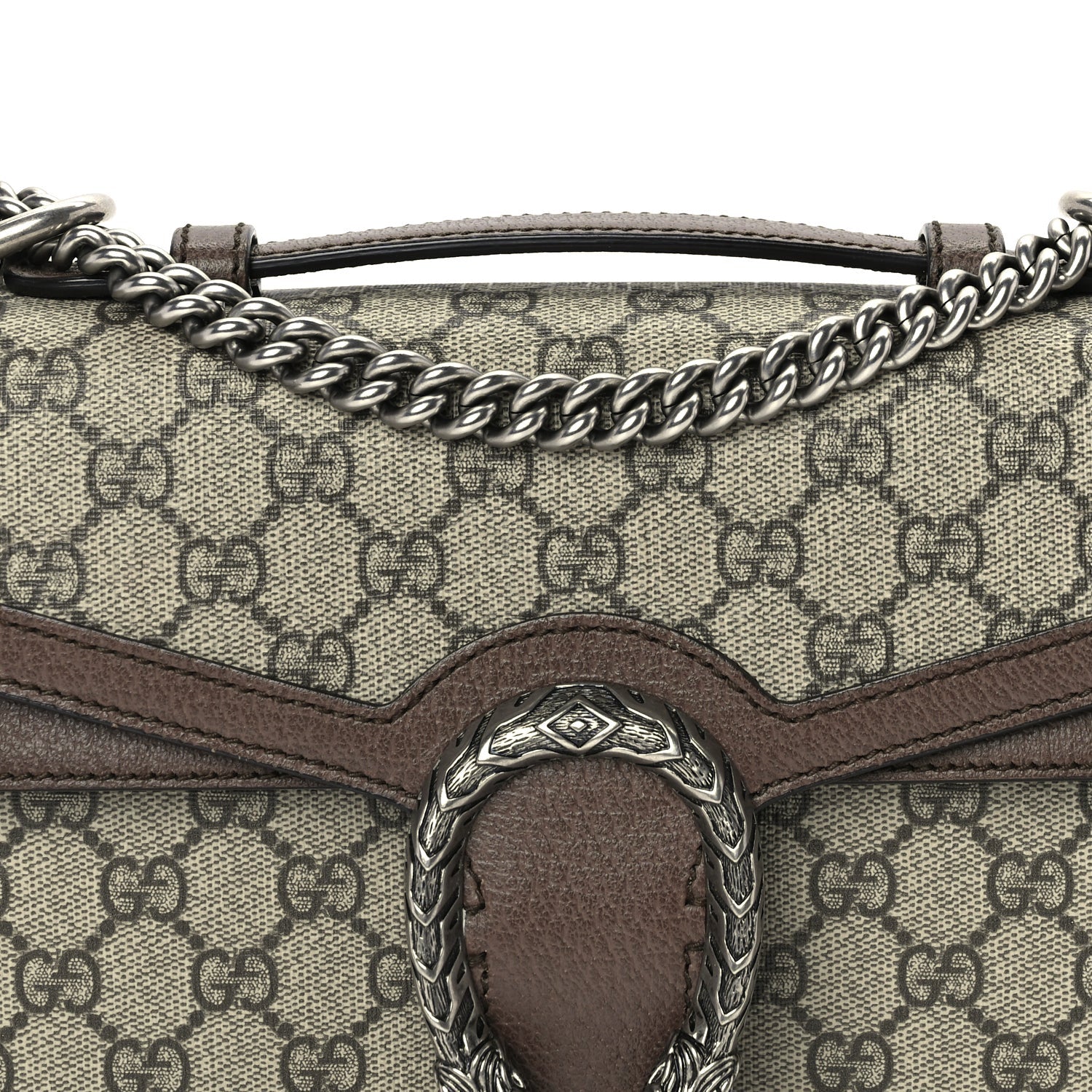 Gucci GG Supreme Monogram Textured Dollar Calfskin Top Handle Dionysus Shoulder Bag Beige Ebony New Acero 7 of 9