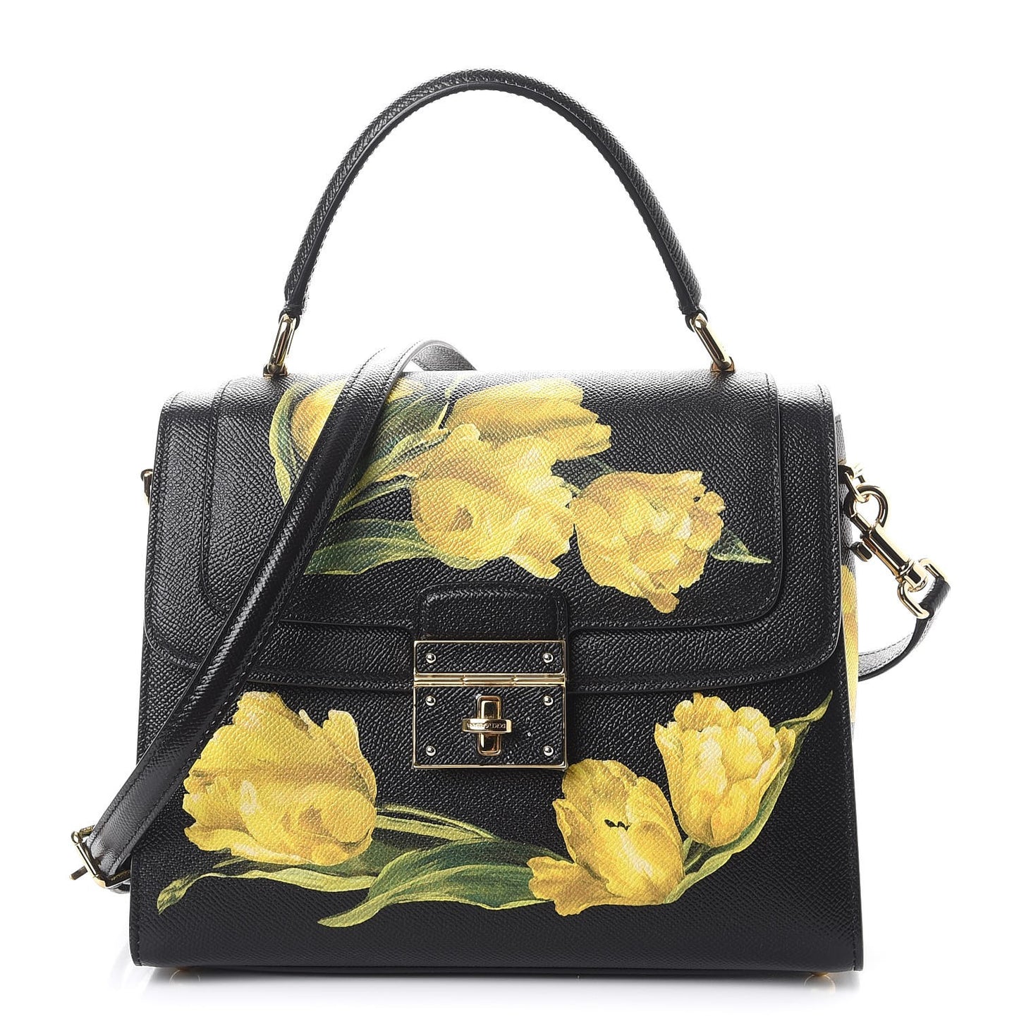 Dauphine Tulip Printed Medium Greta Satchel Black