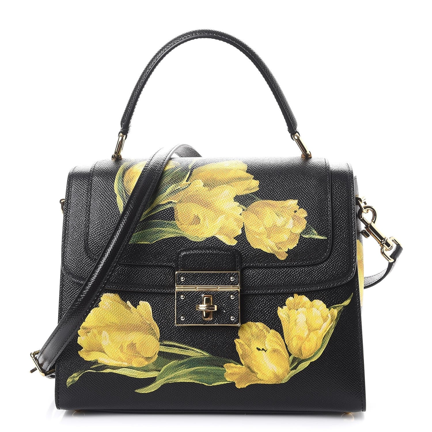Dolce & Gabbana Dauphine Tulip Printed Medium Greta Satchel Black 1 of 8