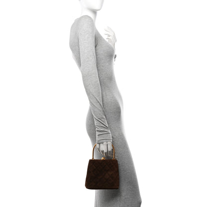 Chanel Suede Quilted Kisslock Top Handle Clutch Brown 2 of 11