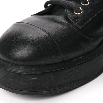 Chanel Lambskin Quilted Lace Up Combat Boots 37 Black 10 of 12