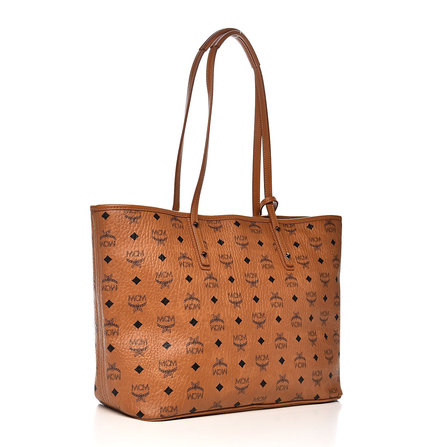 MCM Visetos Medium Rooster Anya Top Zip Shopper Tote Cognac 4 of 11