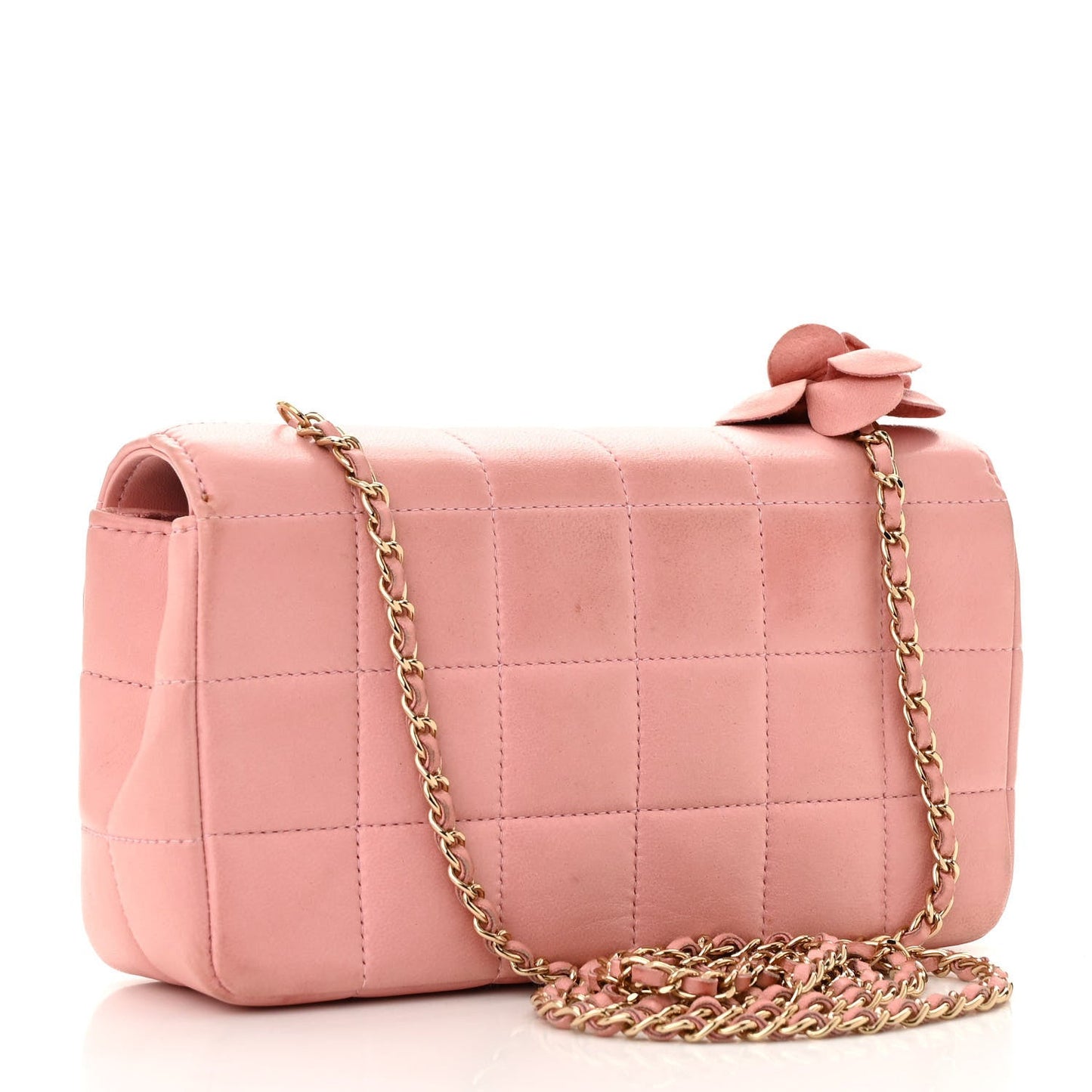 Lambskin Quilted Mini Chocolate Bar Camellia Flap Pink