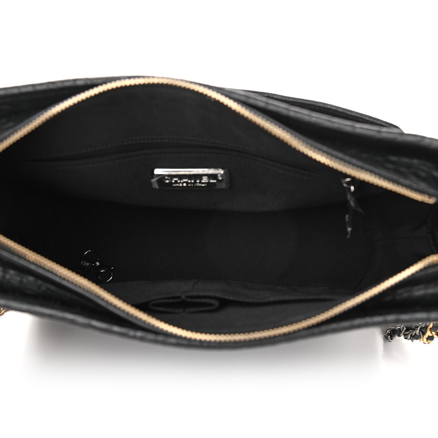 Crocodile Embossed Calfskin Medium Gabrielle Cocodile Hobo Black