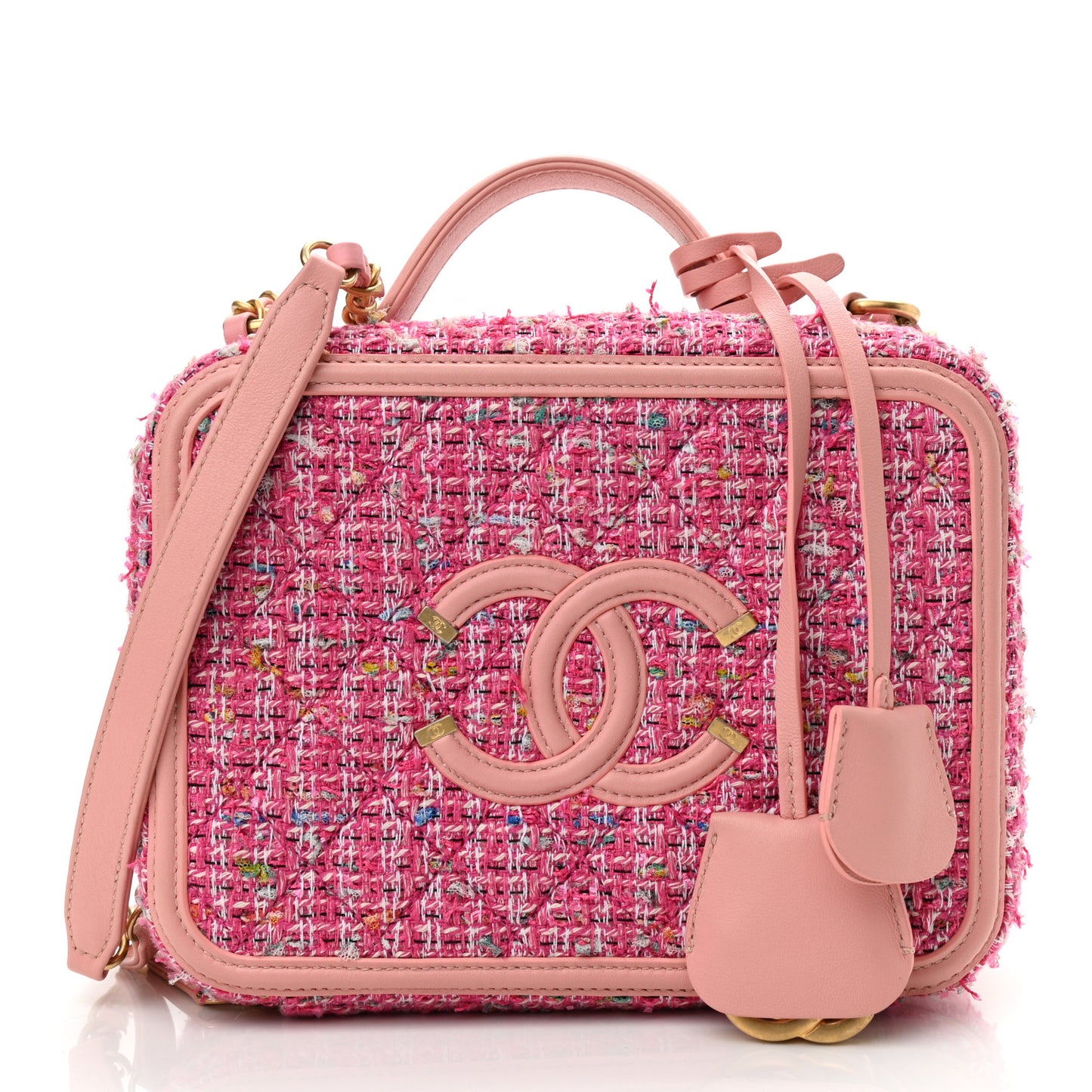 Tweed Quilted Medium CC Filigree Vanity Case Pink