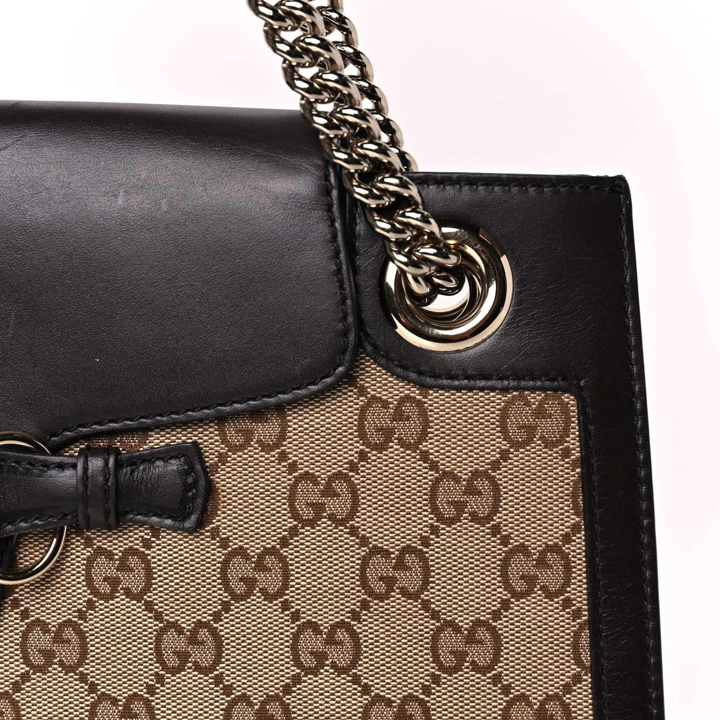 Monogram Margaux Calfskin Large Emily Chain Shoulder Bag Beige Ebony Cocoa