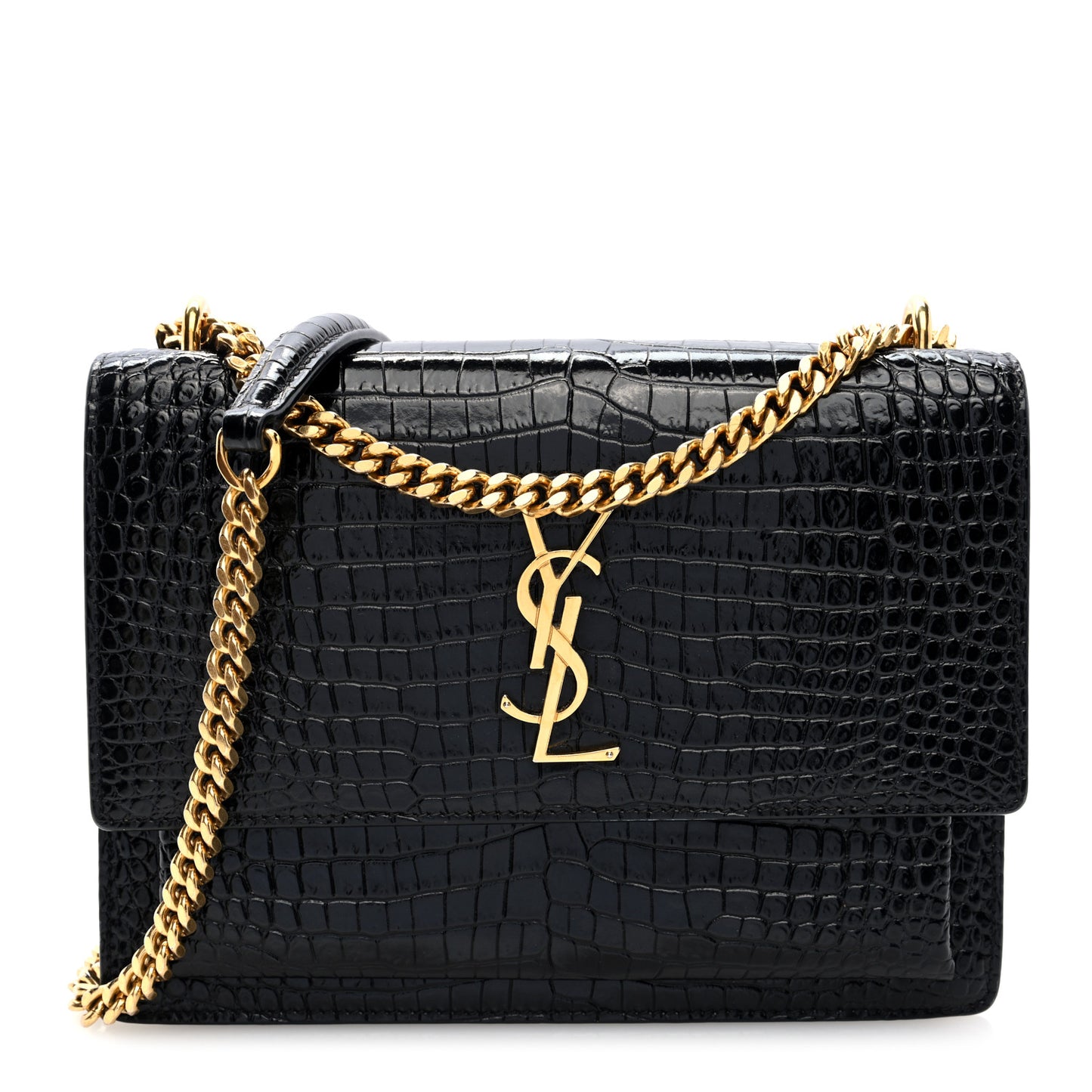 Calfskin Crocodile Embossed Medium Monogram Sunset Black