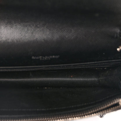 Saint Laurent Grain De Poudre Matelasse Chevron Monogram Envelope Chain Wallet Black 4 of 8