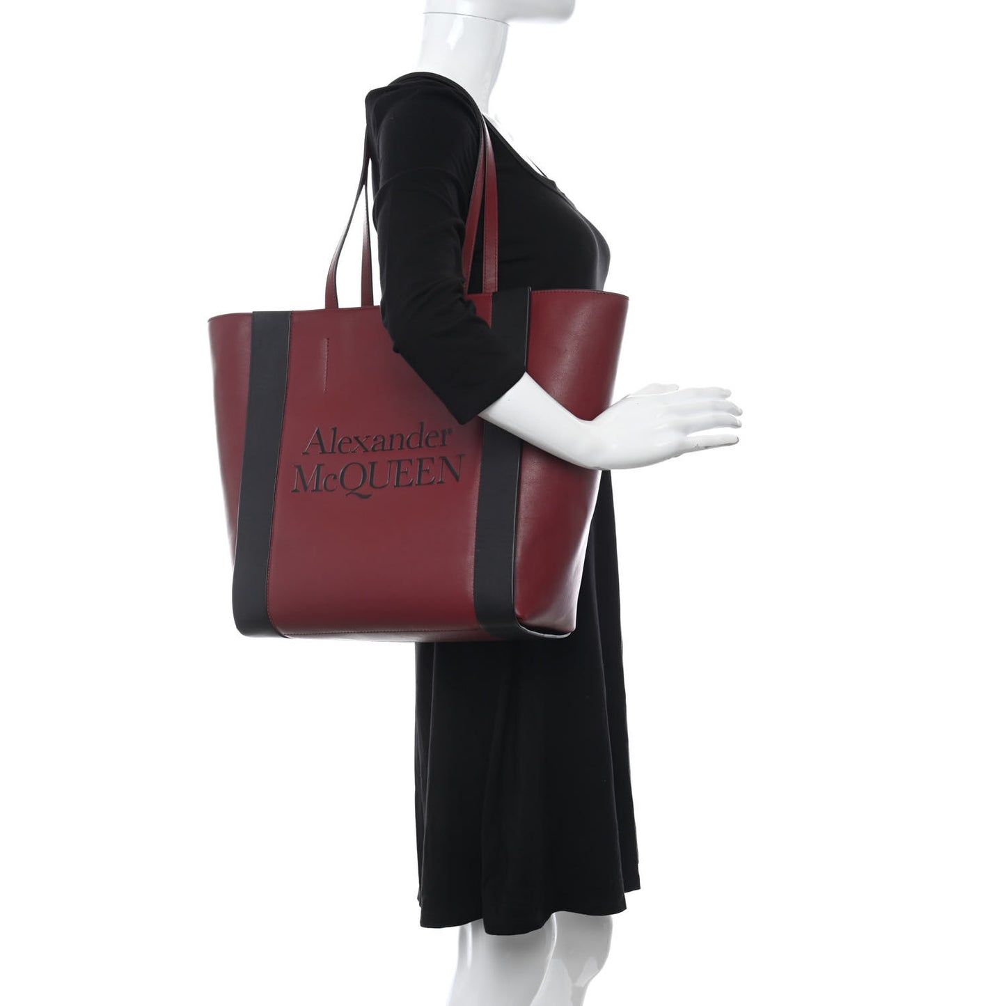 Calfskin Embossed Signature Shopper Black Red