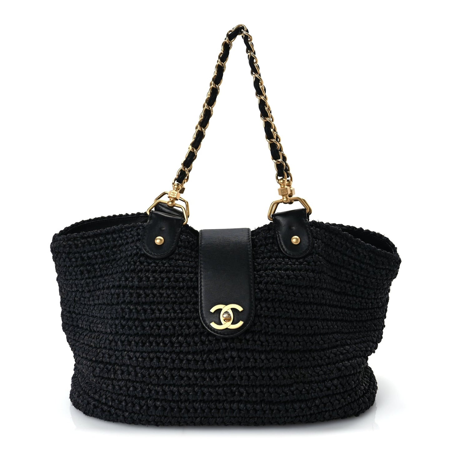 Straw Raffia Tote Black