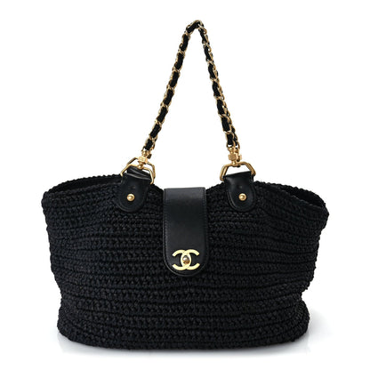 Chanel Straw Raffia Tote Black 1 of 9