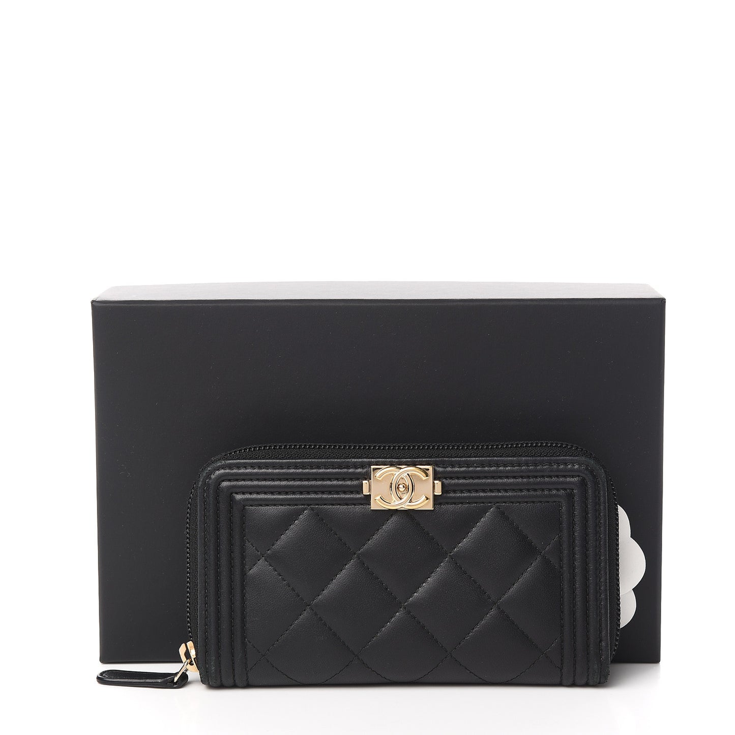 Lambskin Quilted Small Boy Zip Around Wallet Black