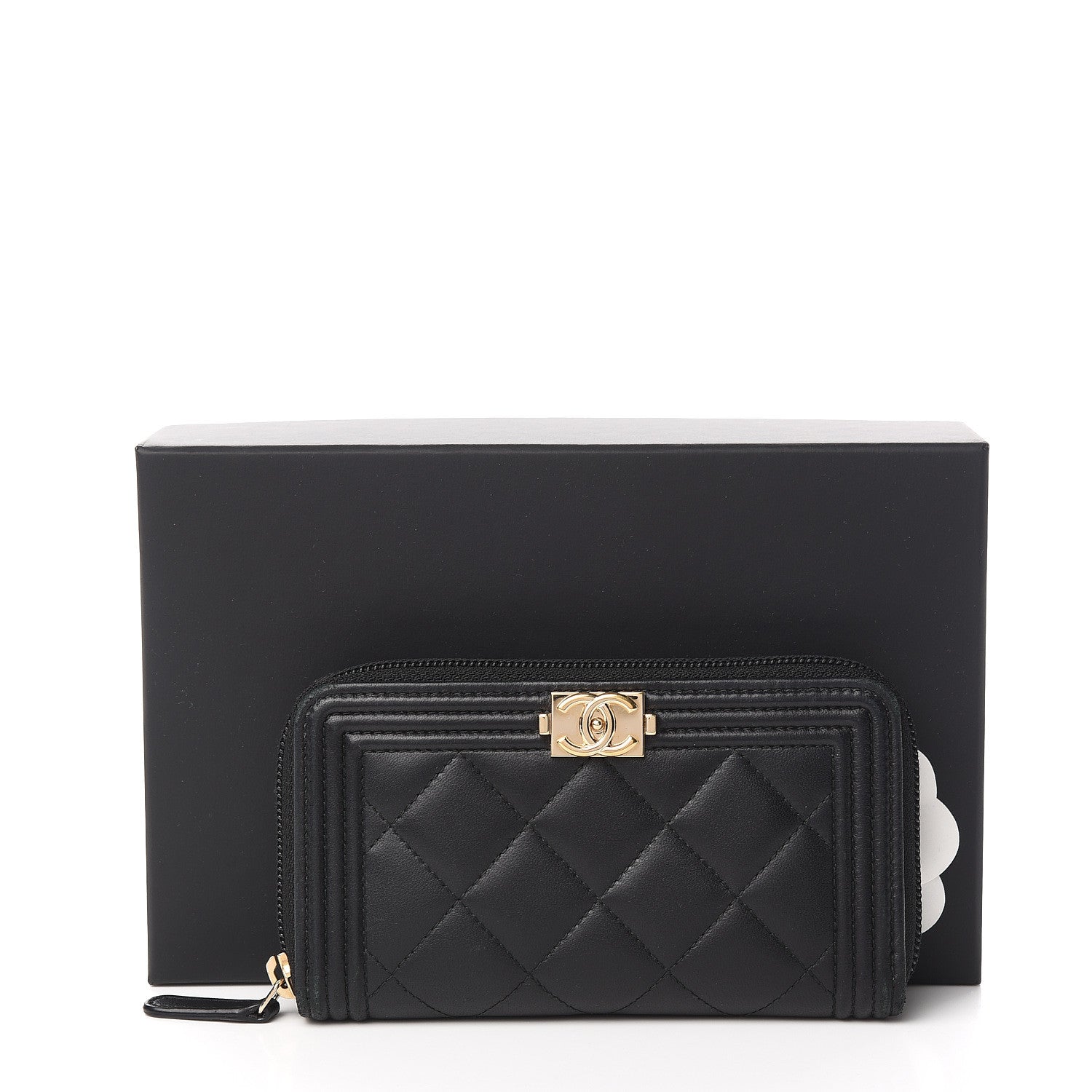 Chanel Lambskin Quilted Small Boy Zip Around Wallet Black 13 of 13