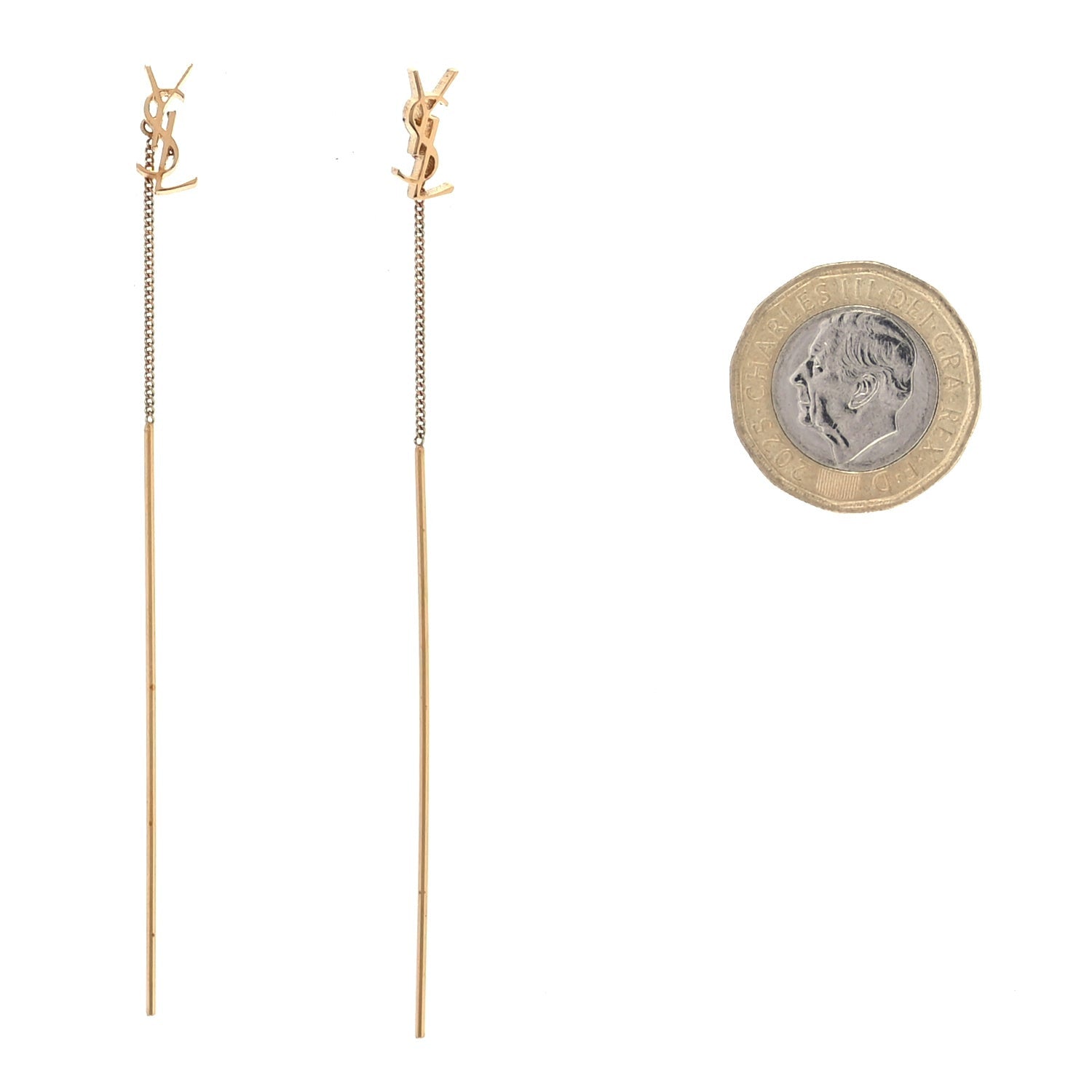 Saint Laurent Metal Monogram Pendant Threader Earrings Gold 2 of 4