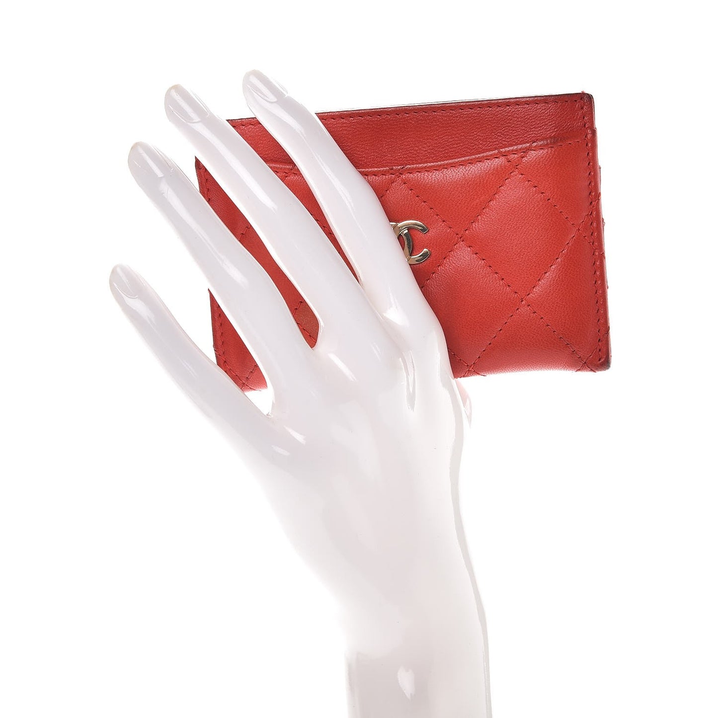 Lambskin Quilted Card Holder Red