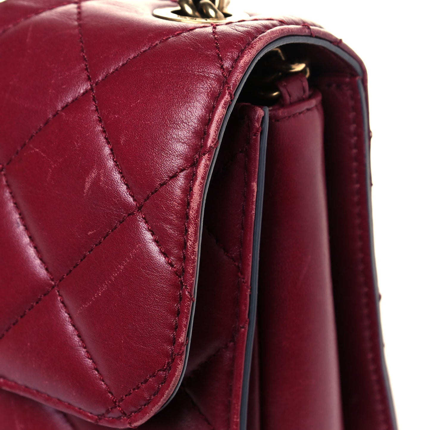 Glazed Calfskin Quilted Large Perfect Edge Flap Red