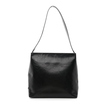 Prada Calfskin Embossed Shoulder Bag Black 1 of 8