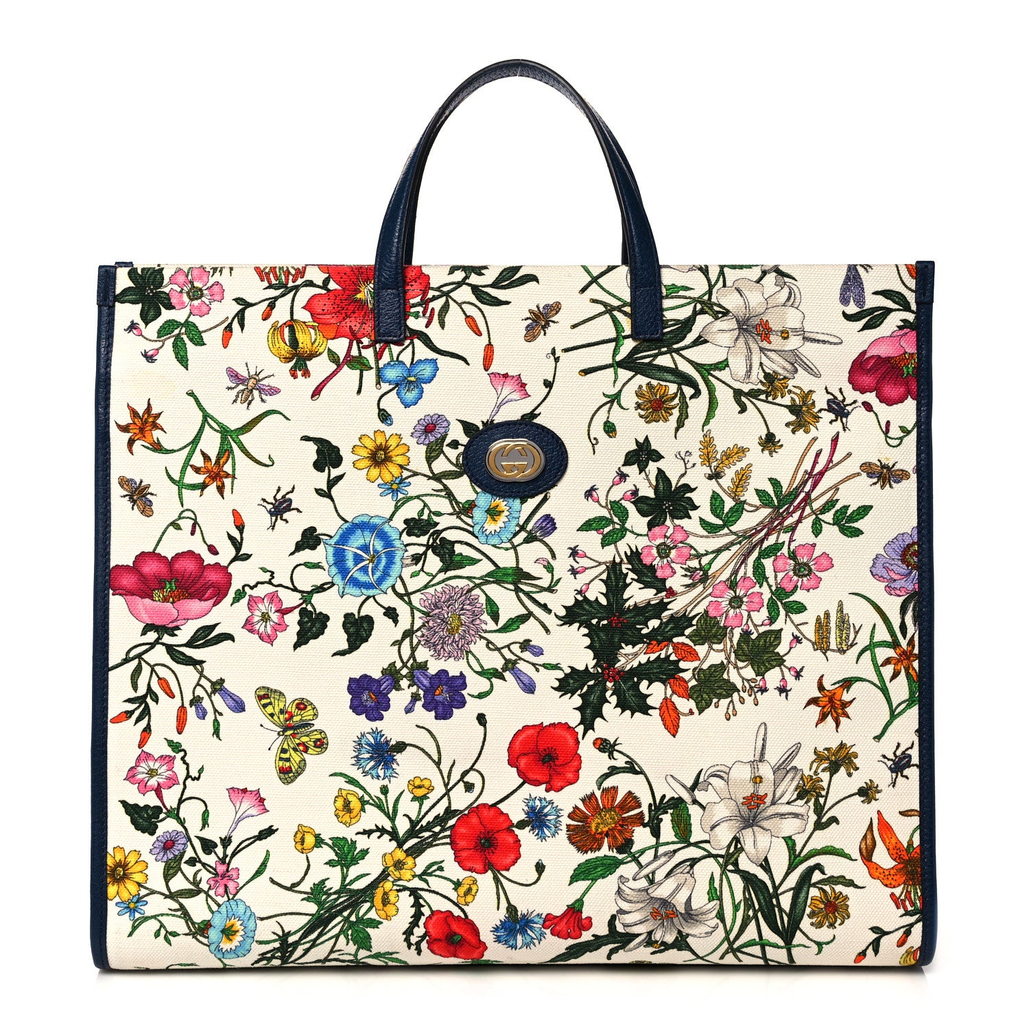 Gucci Canvas Large Flora Tote Navy Multicolor 1 of 11