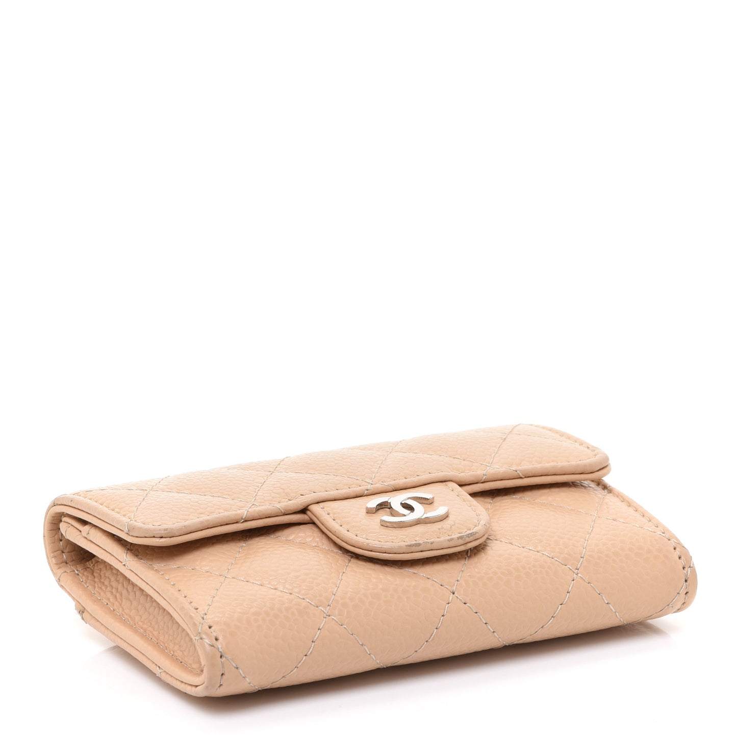 Caviar Quilted Flap Card Holder Wallet Beige