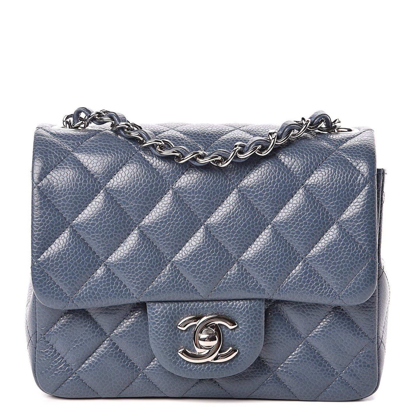 Caviar Quilted Mini Square Flap Dark Blue
