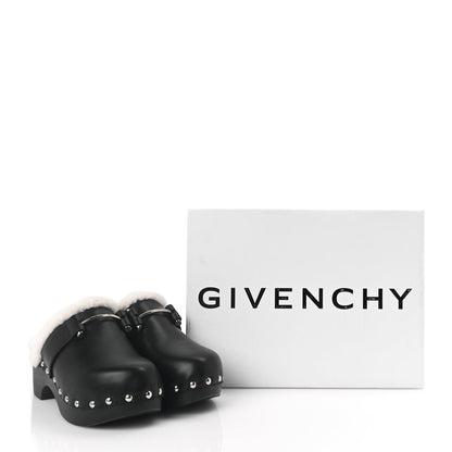 Givenchy Calfskin Shearling Studded Platform Clogs 38 Black 9 of 9