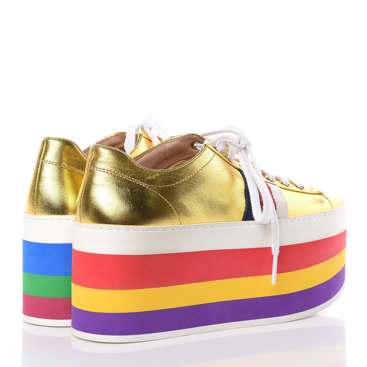 Gucci Metallic Nappa Sylvie Web Peggy Platform Sneakers 36 Oro Vecchio 4 of 8