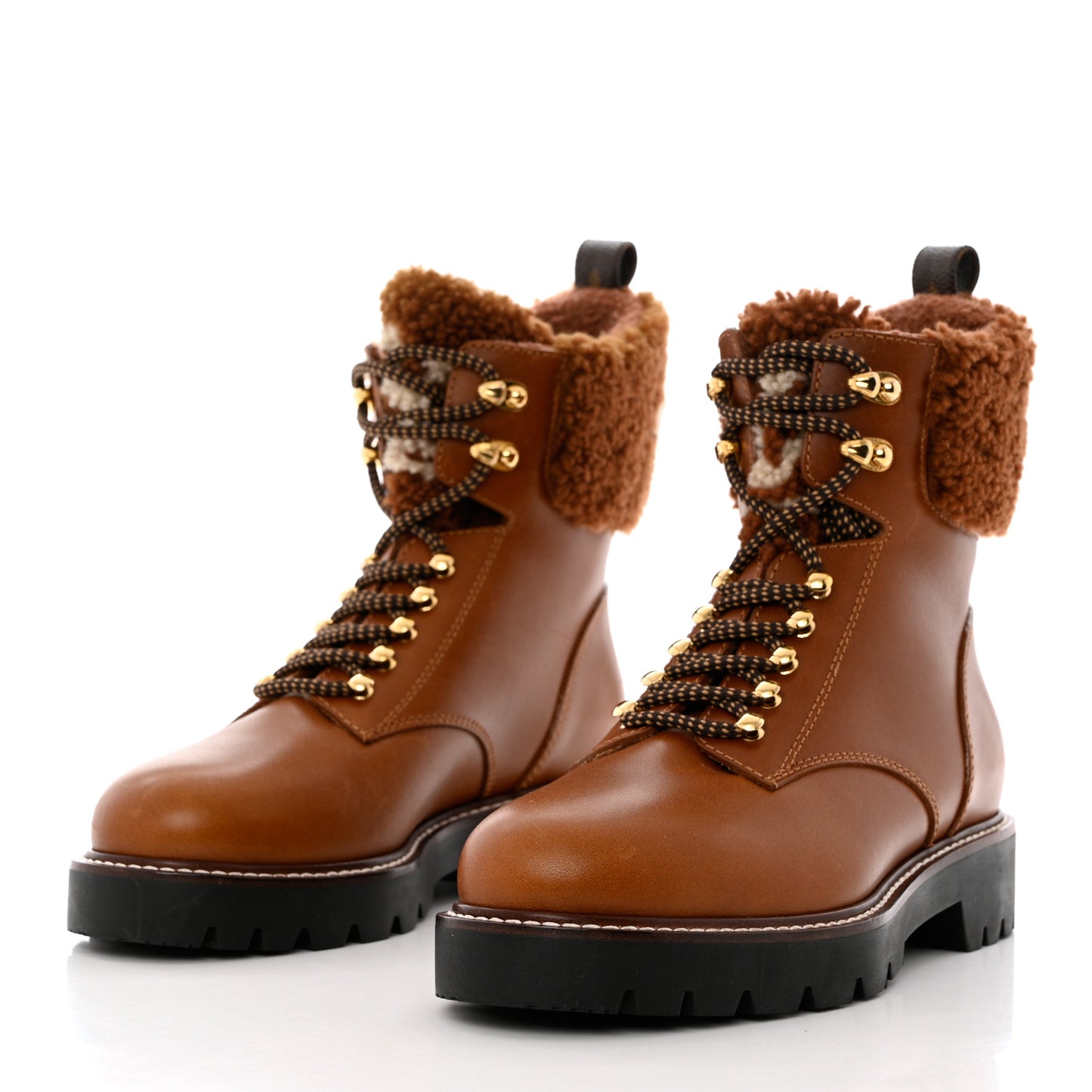 Calfskin Shearling Territory Ranger Combat Boots 38 Cognac