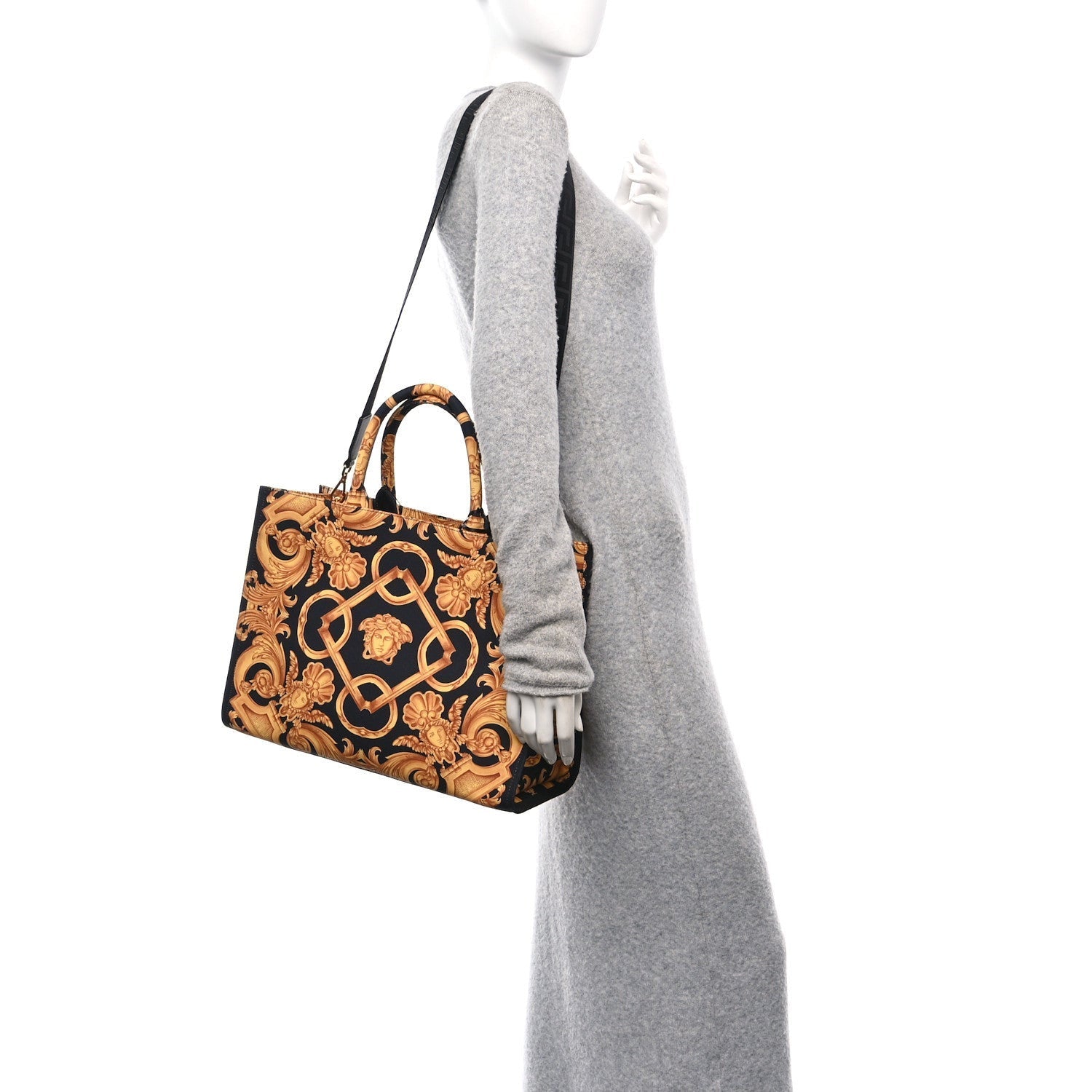 Versace Canvas Baroque Print Medusa Large Tote Black 2 of 7