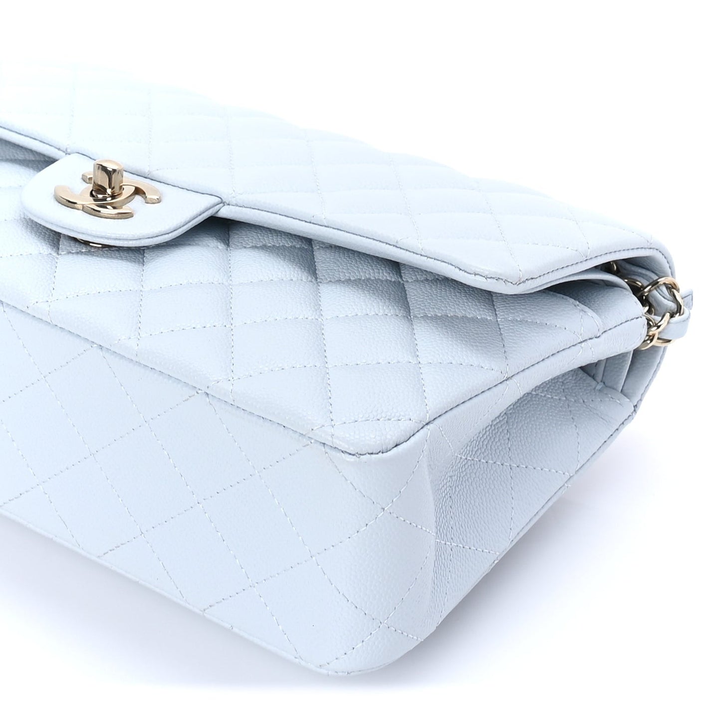 Caviar Quilted Medium Double Flap Light Blue