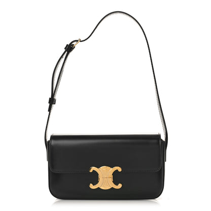 Celine Shiny Calfskin Triomphe Shoulder Bag Black 1 of 9