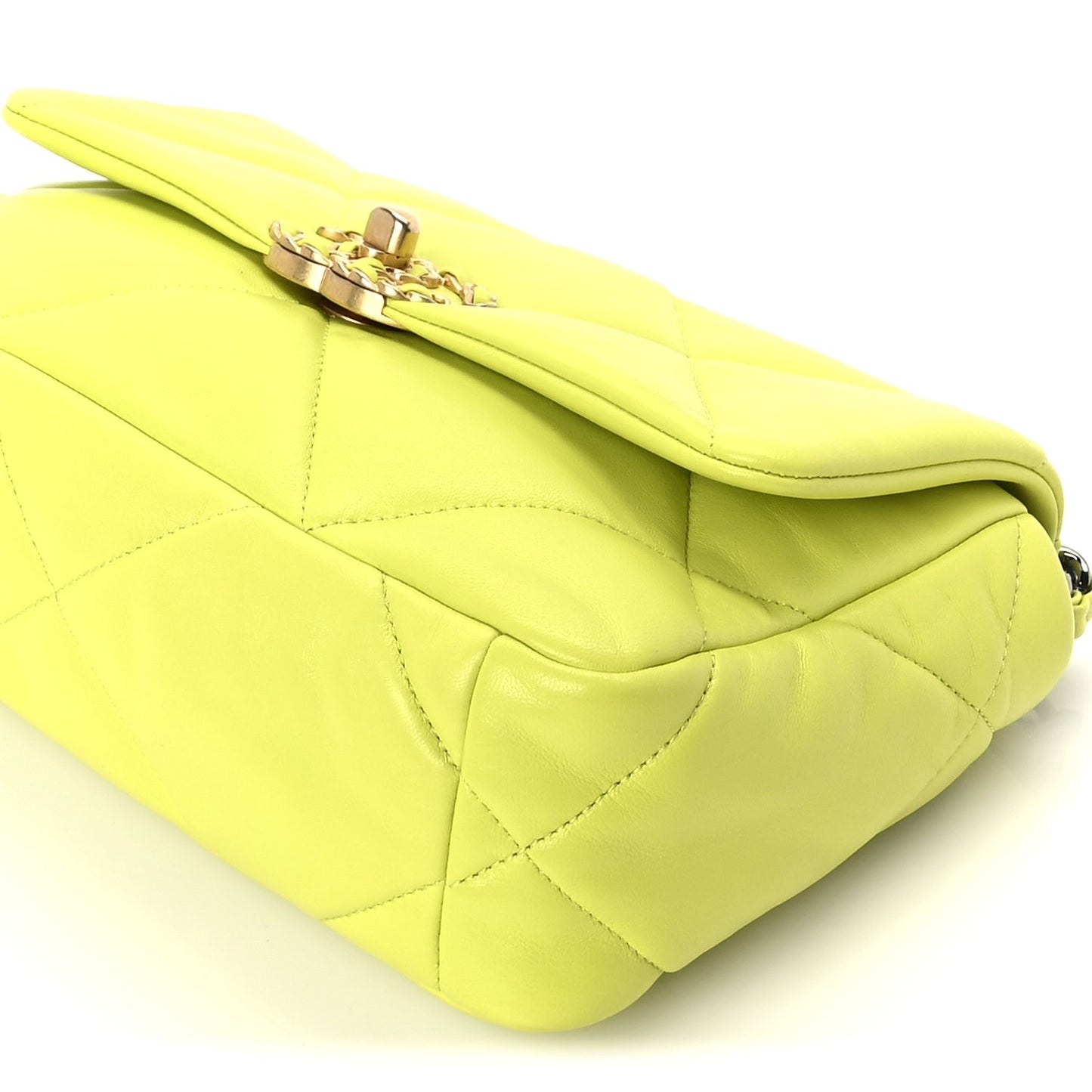 Shiny Lambskin Quilted Medium  19 Flap  Neon Yellow