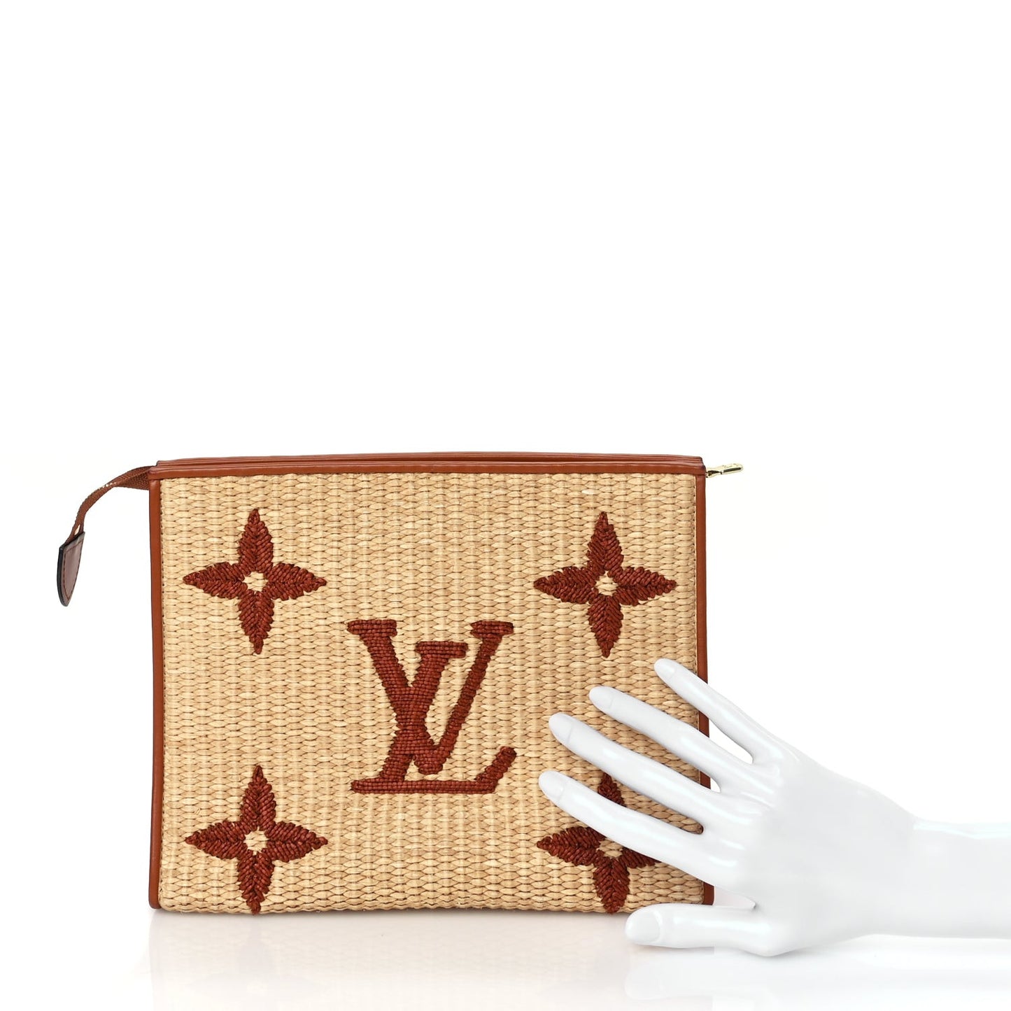 Raffia Monogram Giant Toiletry Pouch 26 Tan