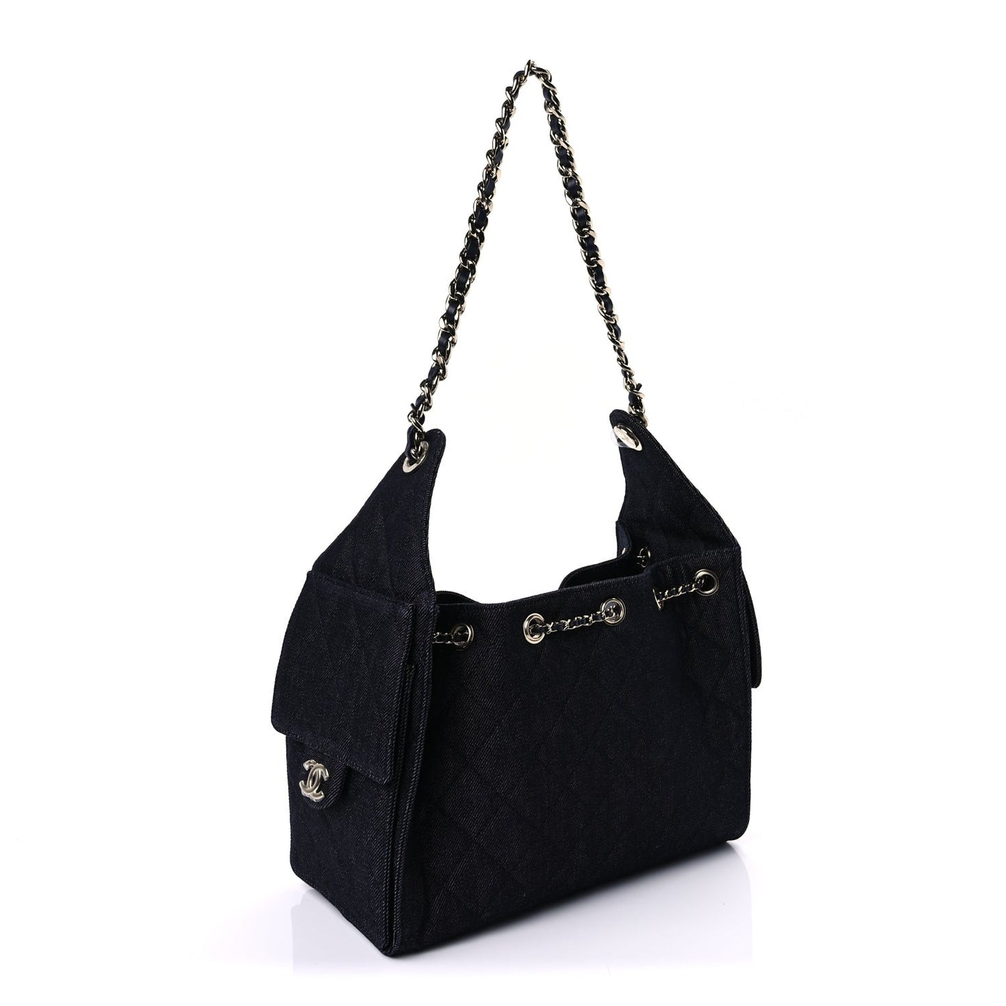 Denim Quilted Small  25 Handbag Dark Blue