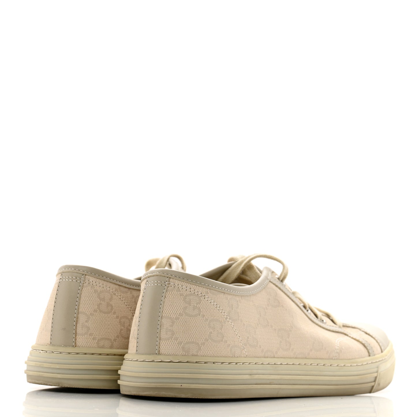 Washed Cotton GG Monogram Calfskin Womens Low Top Sneakers 40 White Mystic White Great White