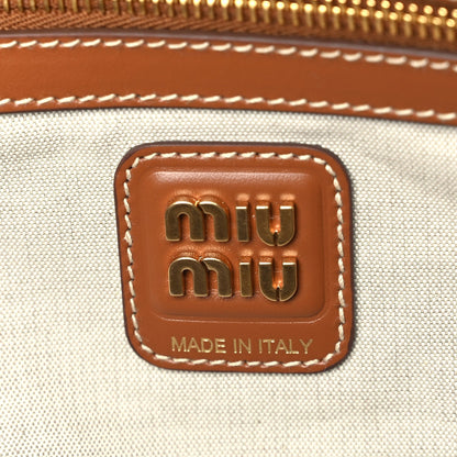 Miu Miu Canvas Calfskin Large Beau Top Handle Bag Naturale Brandy 5 of 8