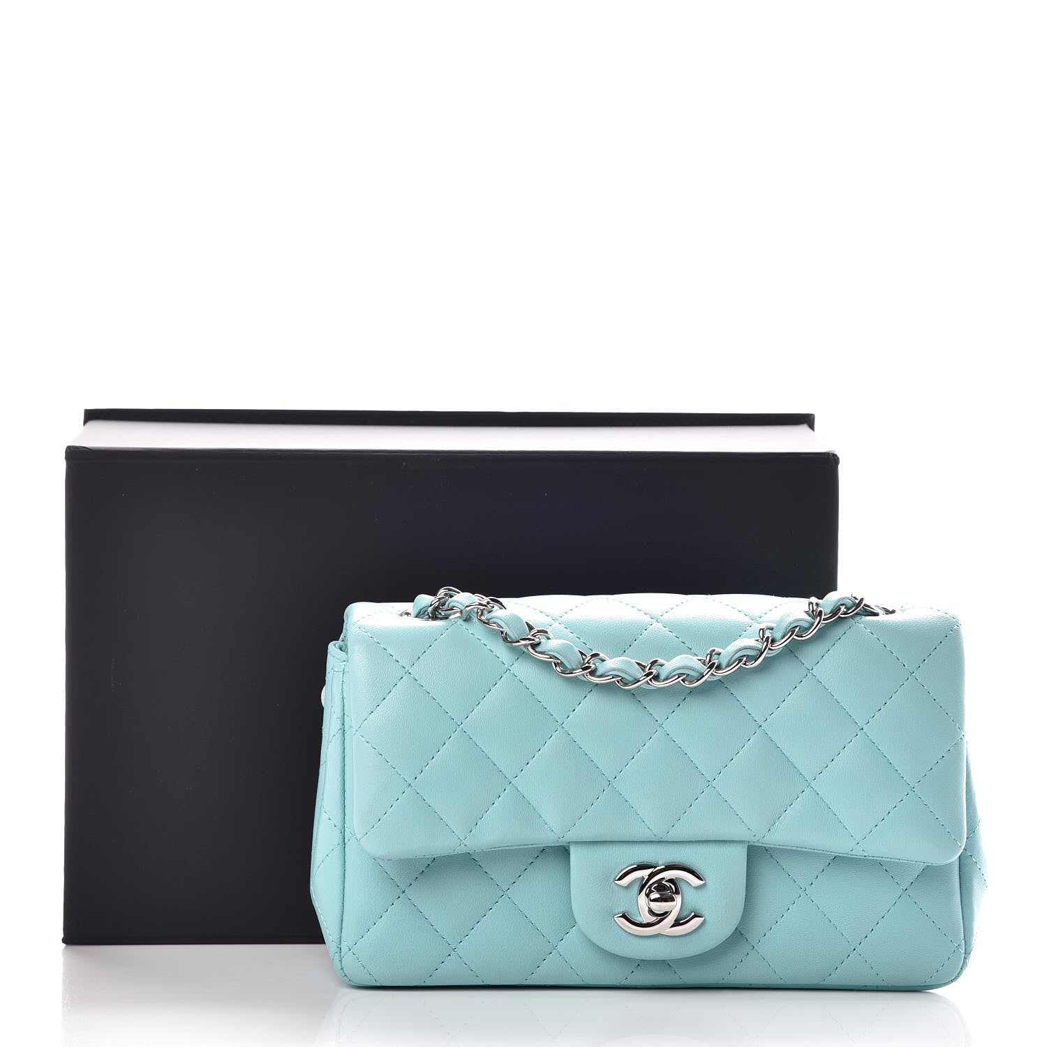 Chanel Lambskin Quilted Mini Rectangular Flap Light Blue 11 of 11