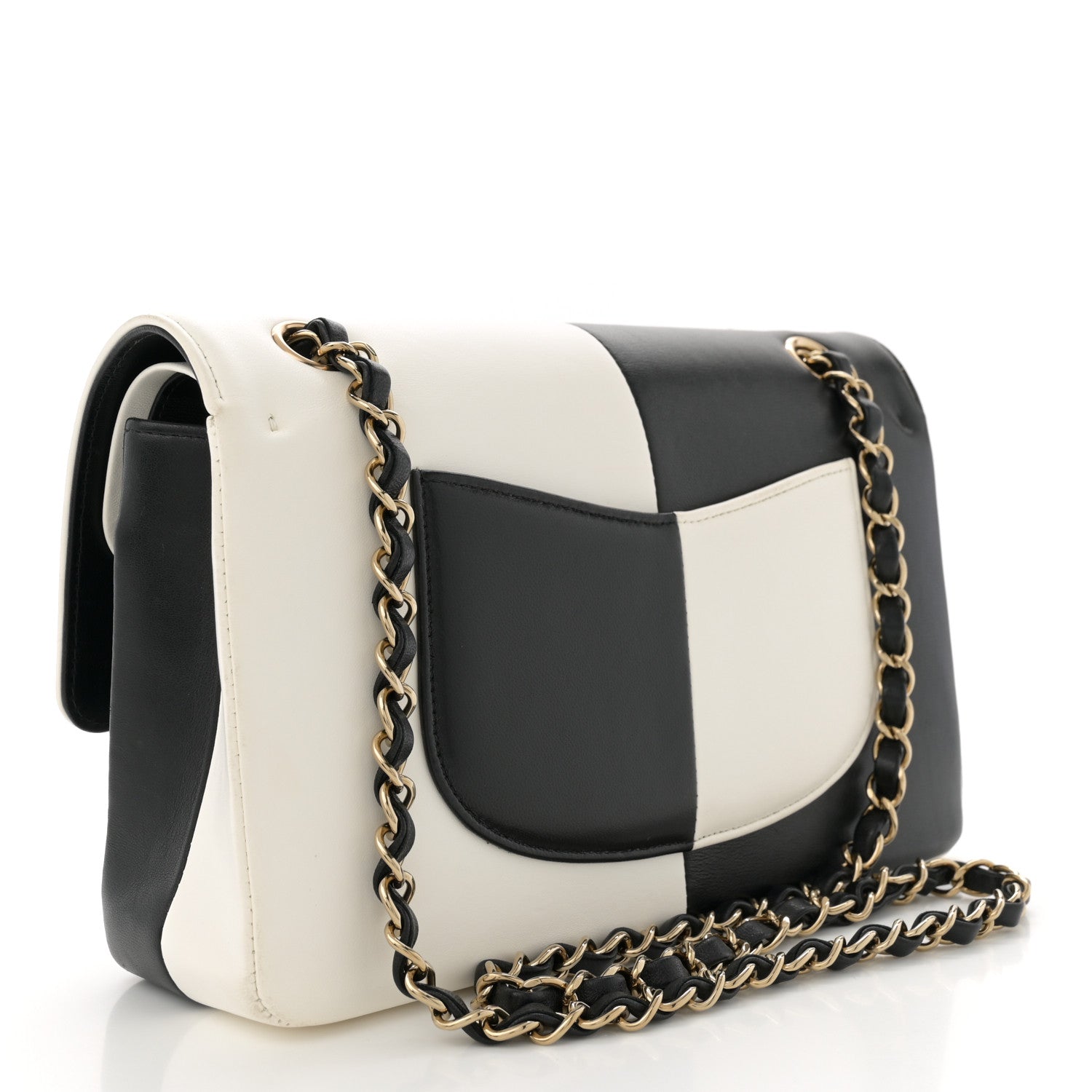 Chanel Lambskin Geometric Patchwork Medium Double Flap White Black 3 of 13