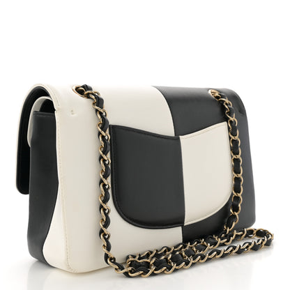 Chanel Lambskin Geometric Patchwork Medium Double Flap White Black 3 of 13