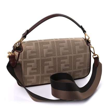 Fendi Sardinian Jacquard Vitello King FF 1974 Embroidered Baguette  Sand Ghianda 2 of 8
