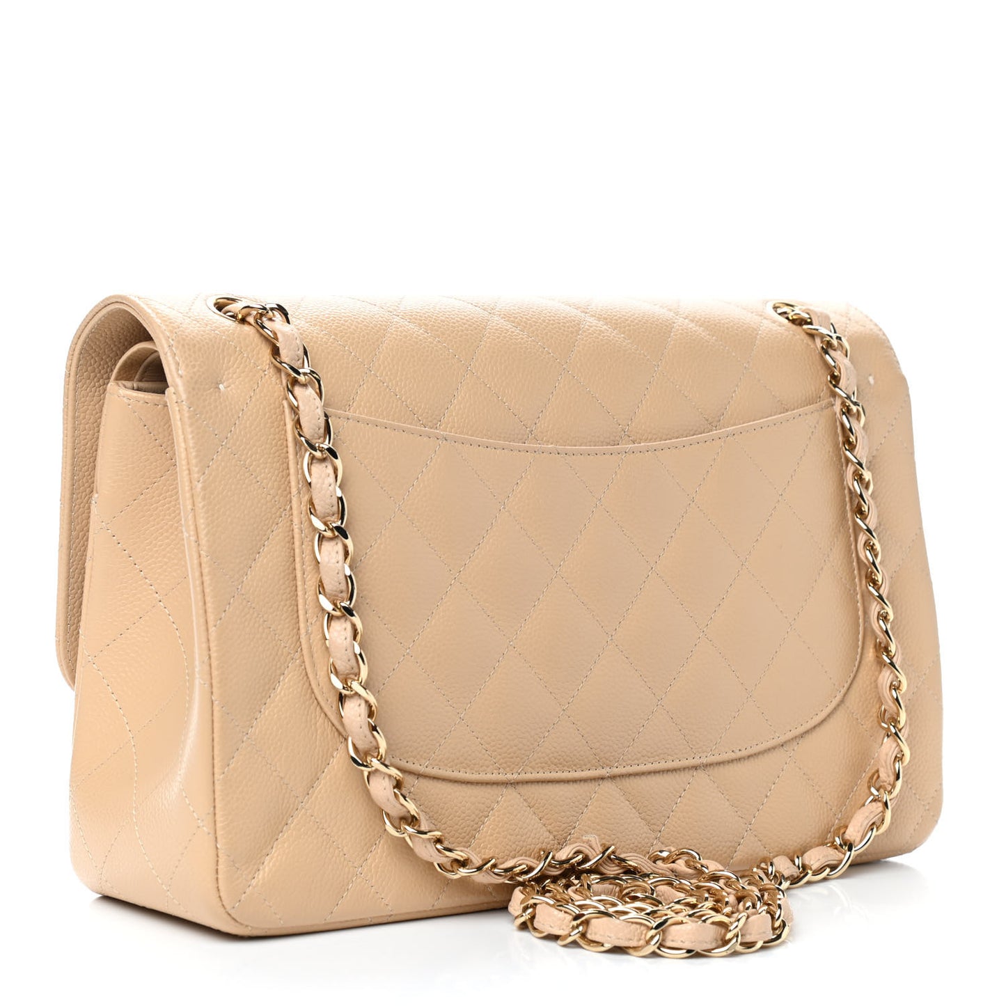 Caviar Quilted Jumbo Double Flap Beige Clair