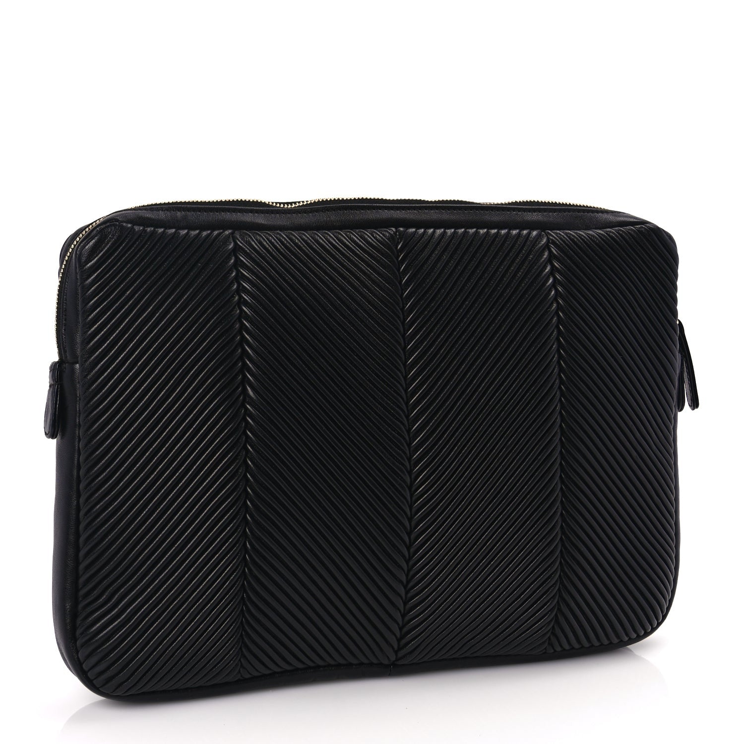 Chanel Lambskin Chevron Pleated Large Cosmetic Case Black 3 of 8