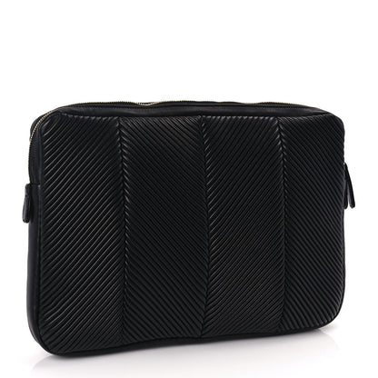 Chanel Lambskin Chevron Pleated Large Cosmetic Case Black 3 of 8
