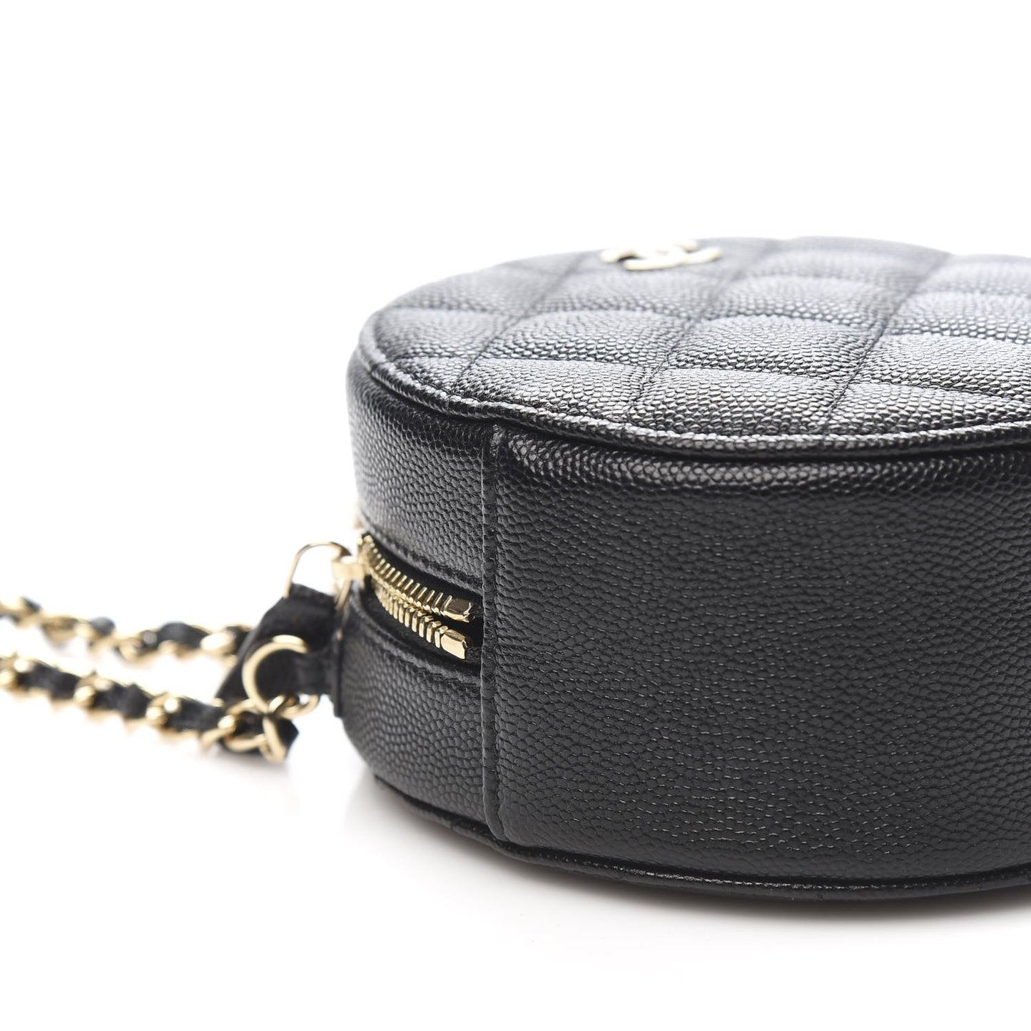 Caviar Quilted Round Clutch With Chain Black