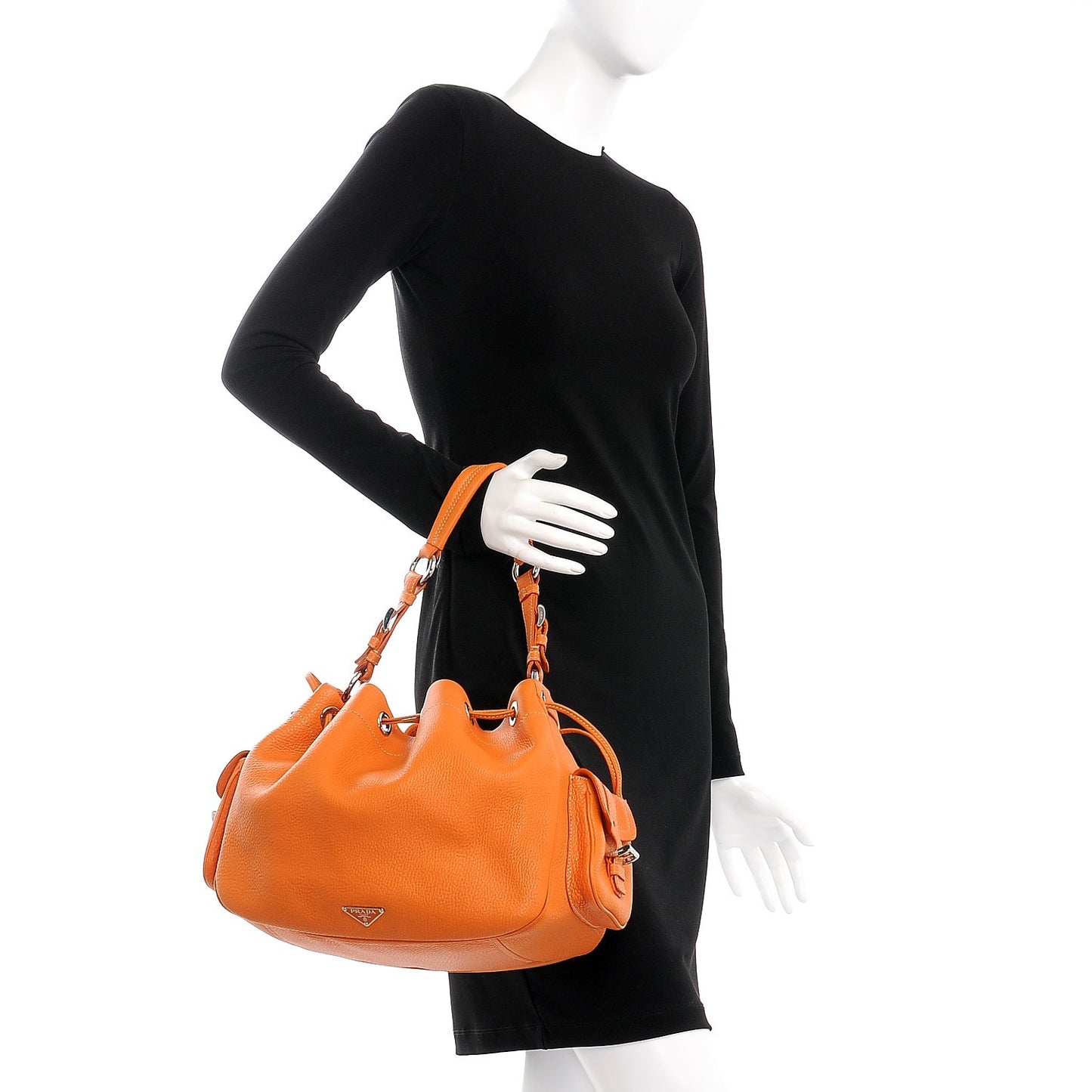 Vitello Daino Drawstring Bucket Orange