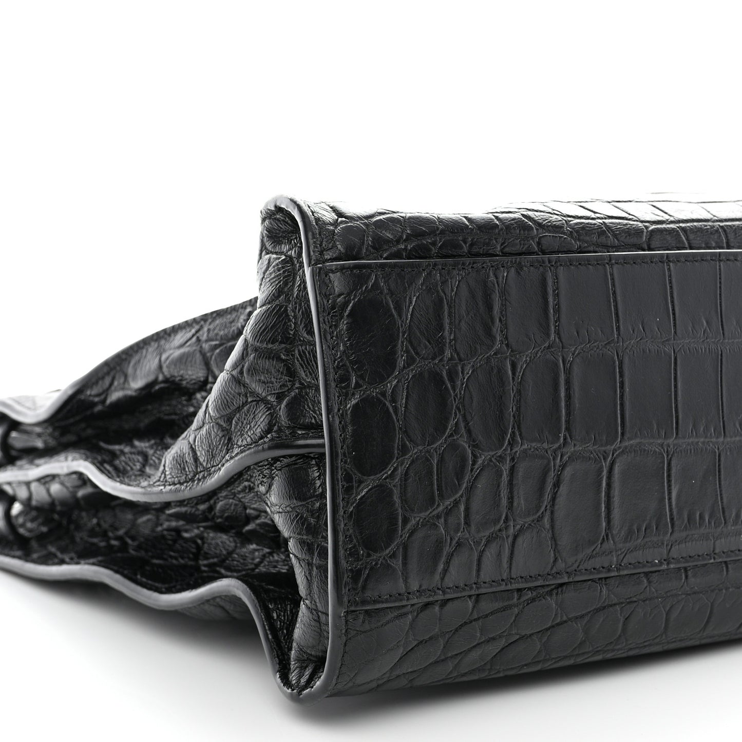 SAINT LAURENT Calfskin Crocodile Embossed Large Thin Sac De Jour Black