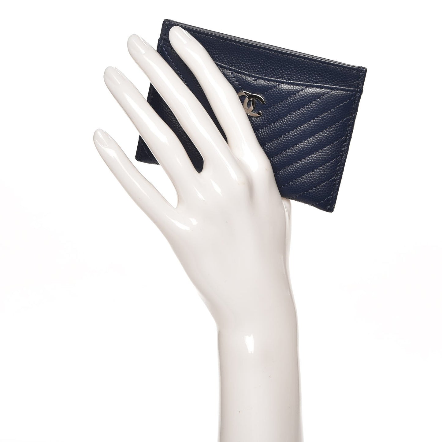 Caviar Chevron Card Holder Navy