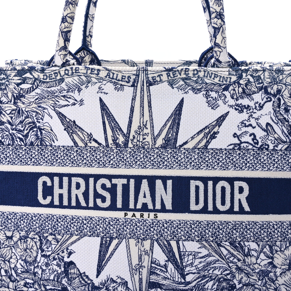 Canvas Embroidered Medium Reve d'Infini Book Tote Blue