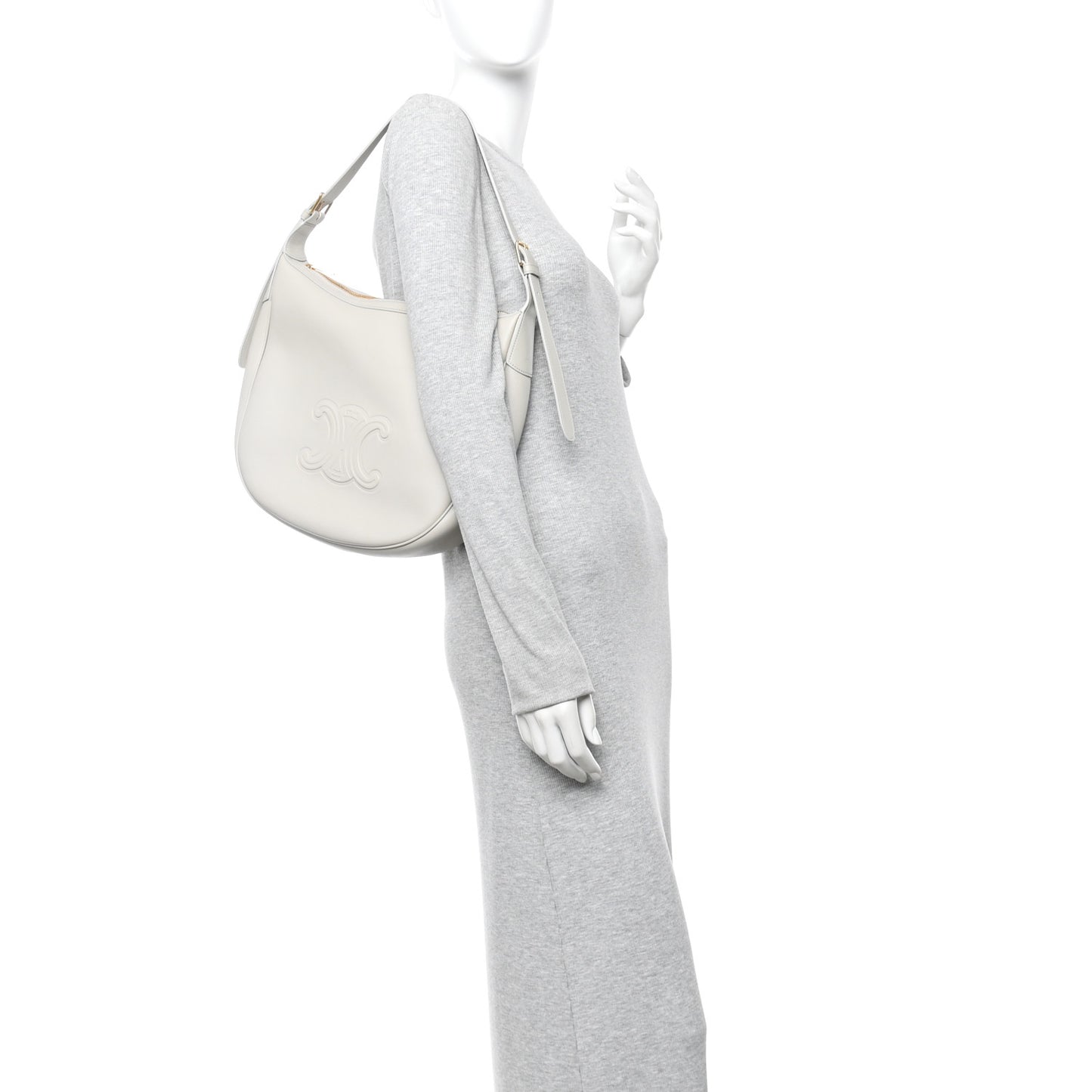 Supple Calfskin Cuir Triomphe Heloise Shoulder Bag Light Stone