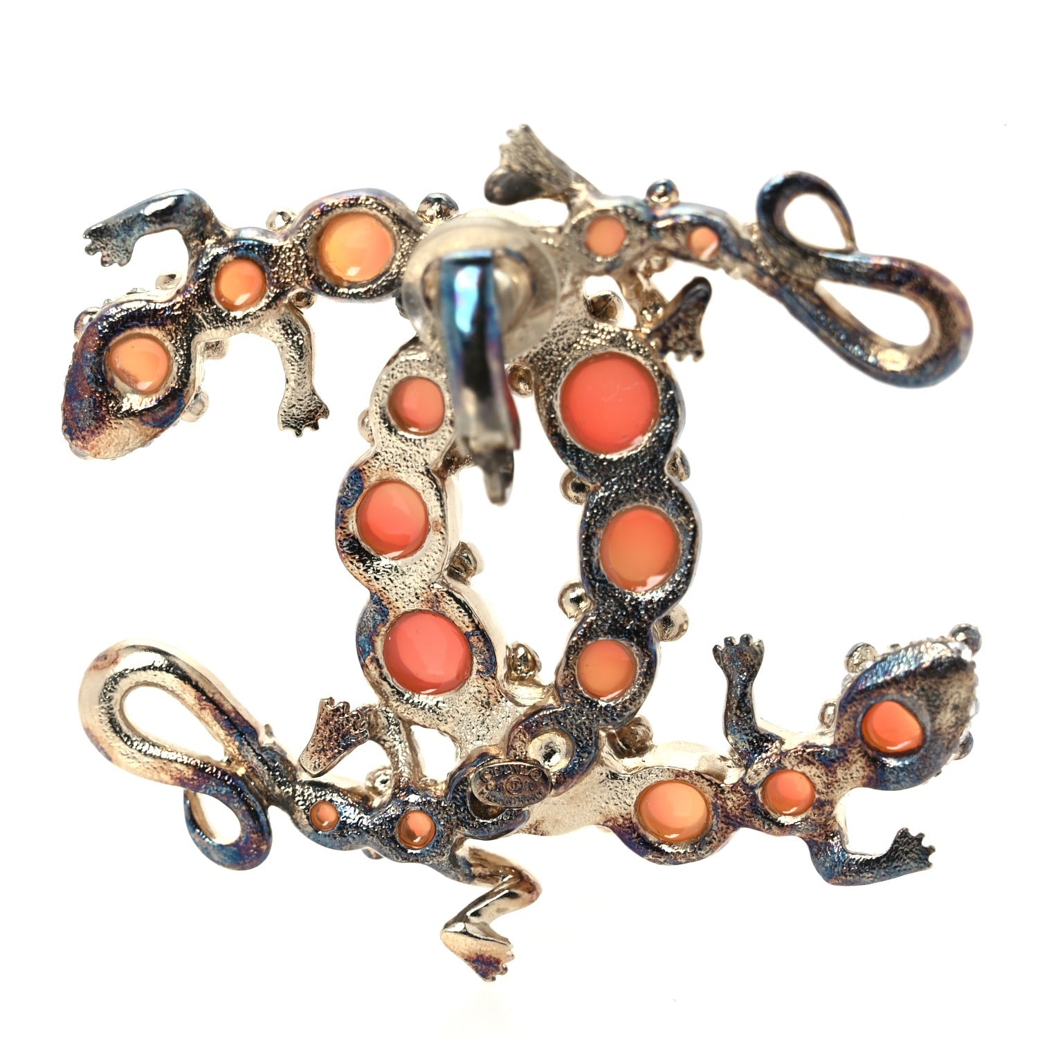 Chanel Crystal CC Gecko Clip On Earrings Gold 4 of 4